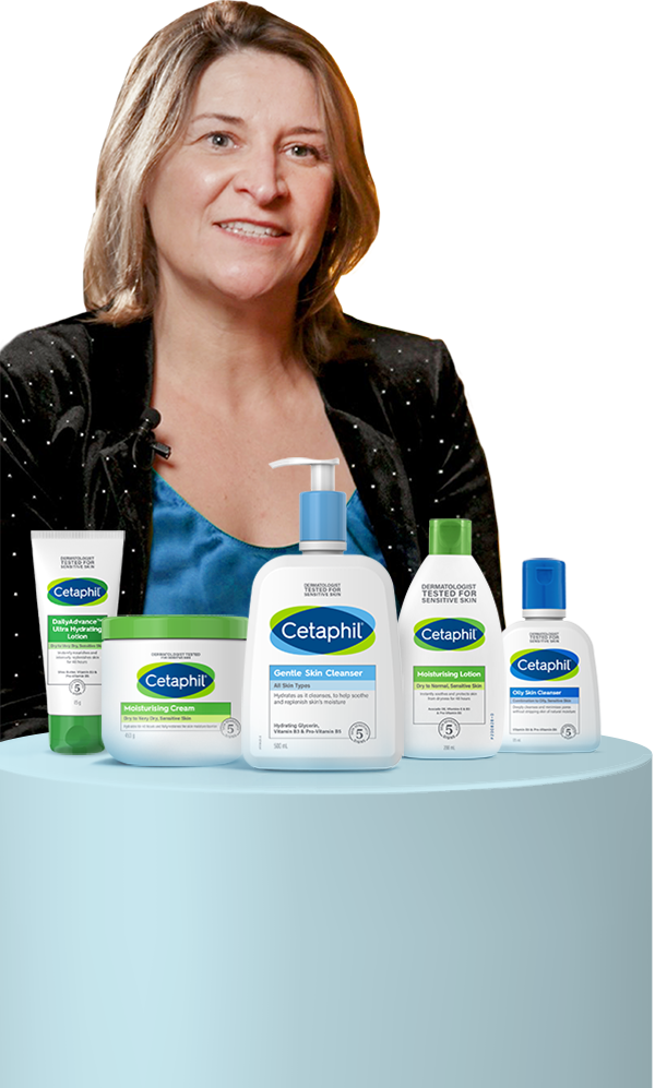 Dr. Nadège Lachmann with Cetaphil products
